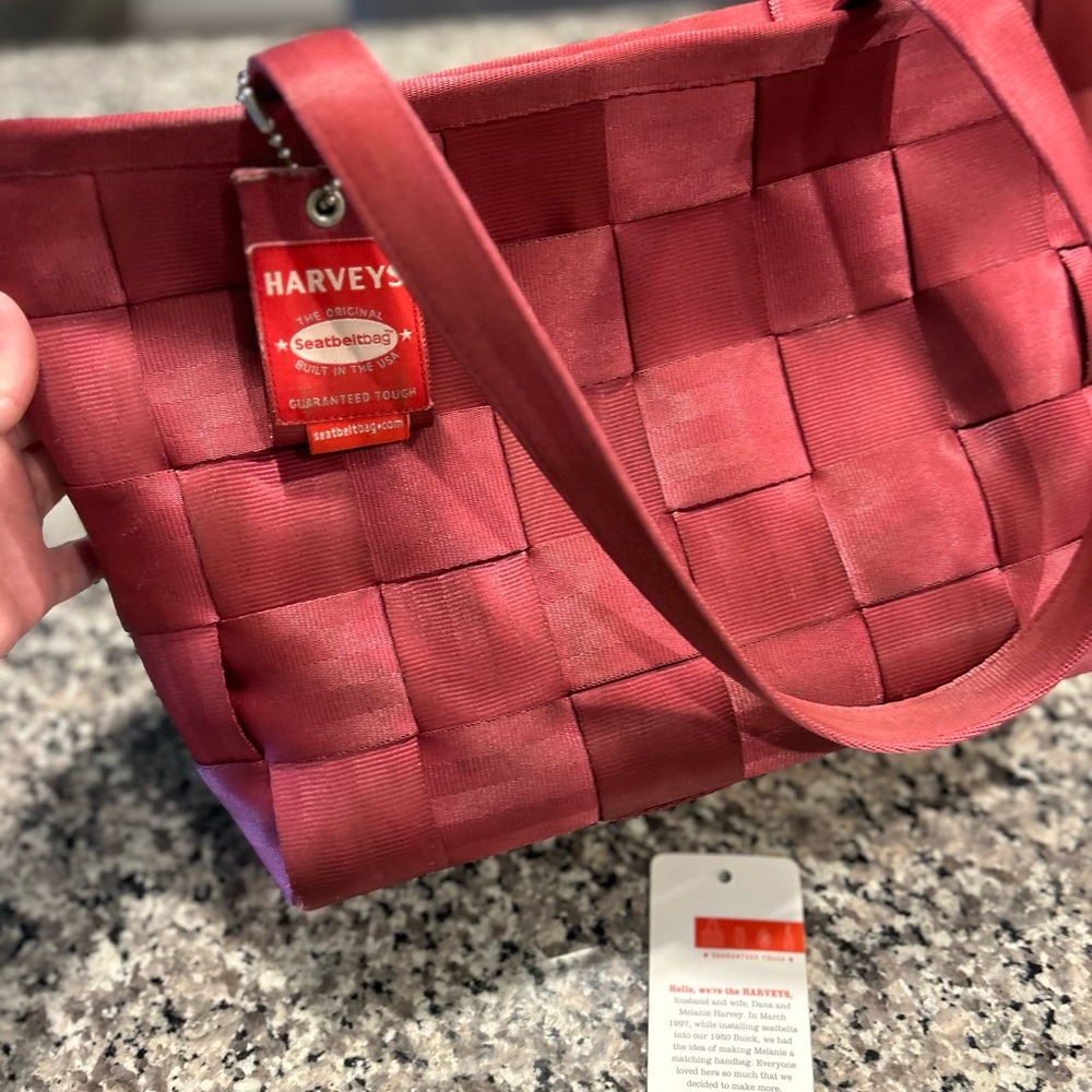 Vintage Harveys The Original Seatbelt Bag Purse Tote Handbag Pink Mulberry - Picture 4 of 4